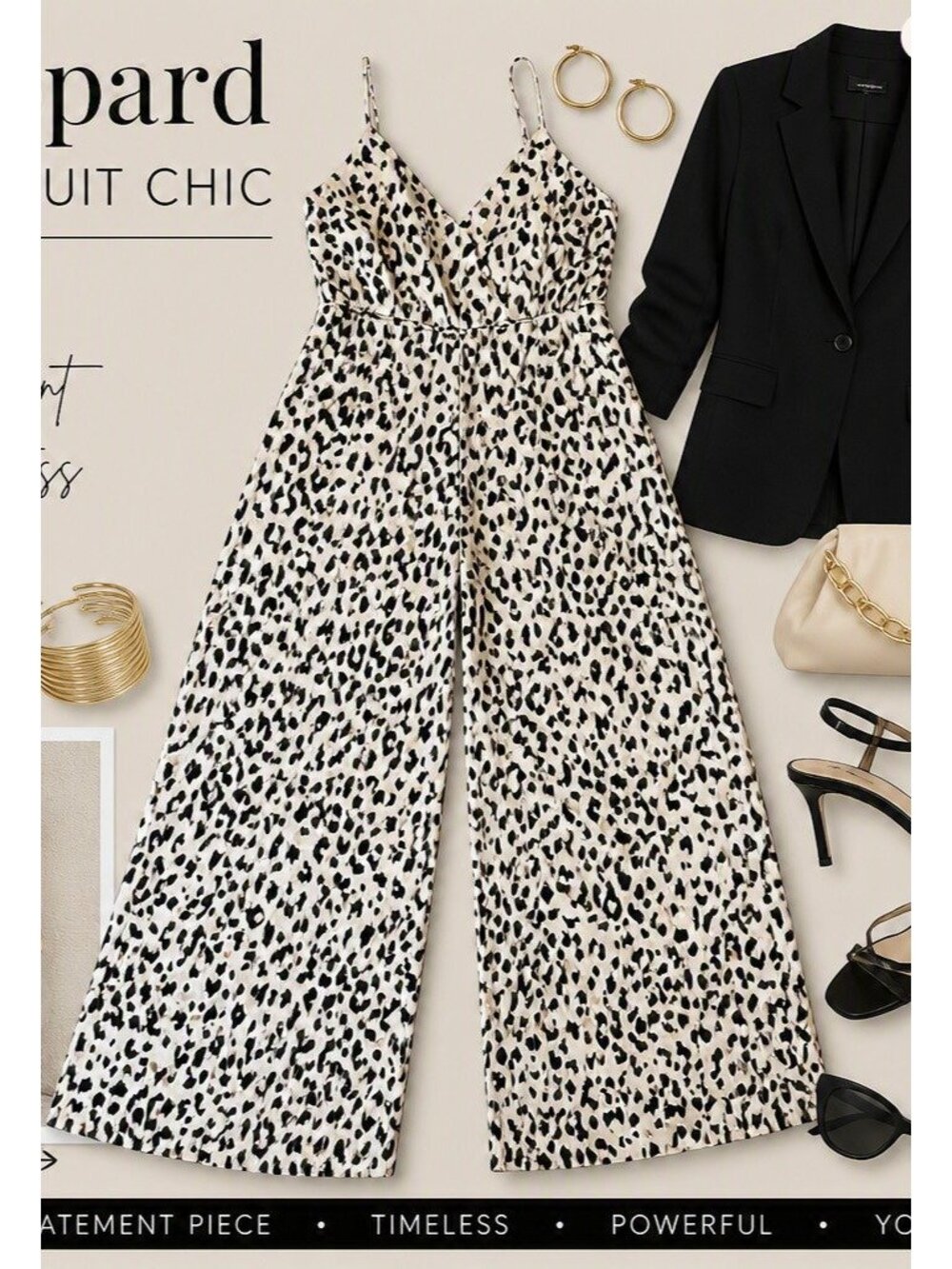 Big Hit Fashion Wide Leg Jumpsuit Cheetah Leopard Print Crop size M/L Lined New